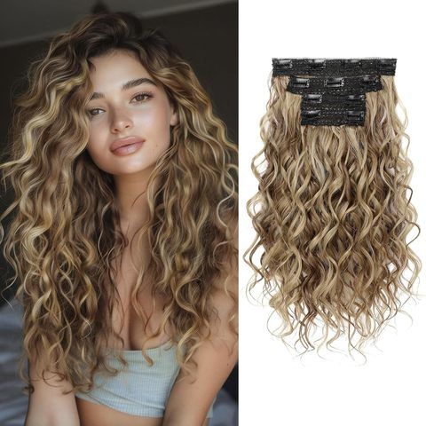 Synthetic Curly Hair Extensions 4PCS 16 Inch Clip-in Lace We view 5