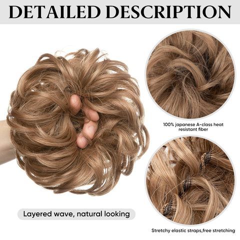 2PCS Messy Hair Bun Hair Pieces Wavy Curly Synthetic Updo Fa view 6