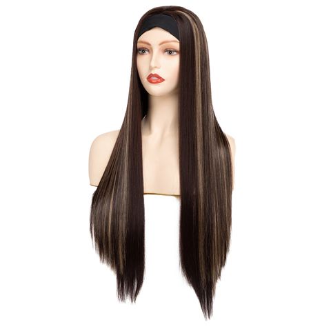 Women's 12inch Long Straight Yaki Fluffy Wig Black Mixe view 4