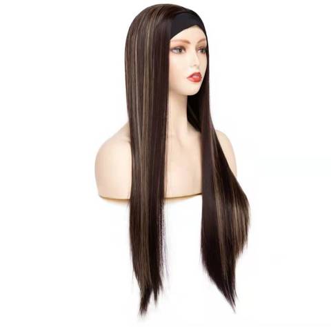 Women's 12inch Long Straight Yaki Fluffy Wig Black Mixe view 5