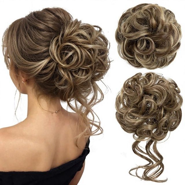 Messy Bun Hair Piece Large Elastic Wavy Curly Scrunchies Ponytail Extensions Synthetic Chignon Women Natural Black