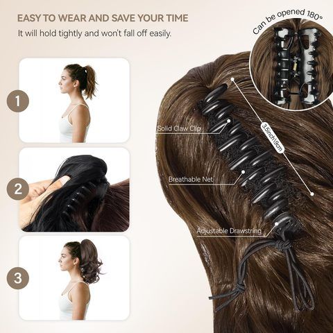 Claw Clip Short Ponytail Curly Hair Extensions, Adjustable M view 4