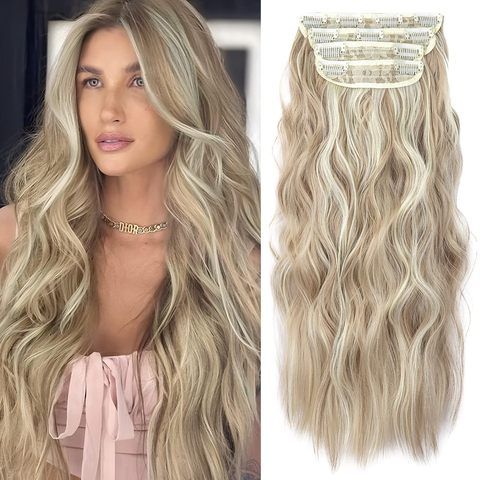 Clip-in Synthetic Hair Extensions Long Wavy 4PCS Thick Dark view 3