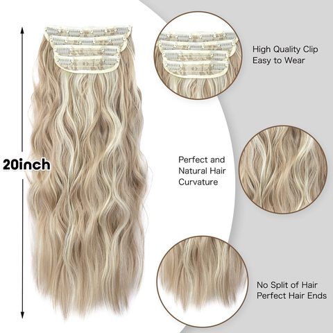 Clip-in Synthetic Hair Extensions Long Wavy 4PCS Thick Dark view 5